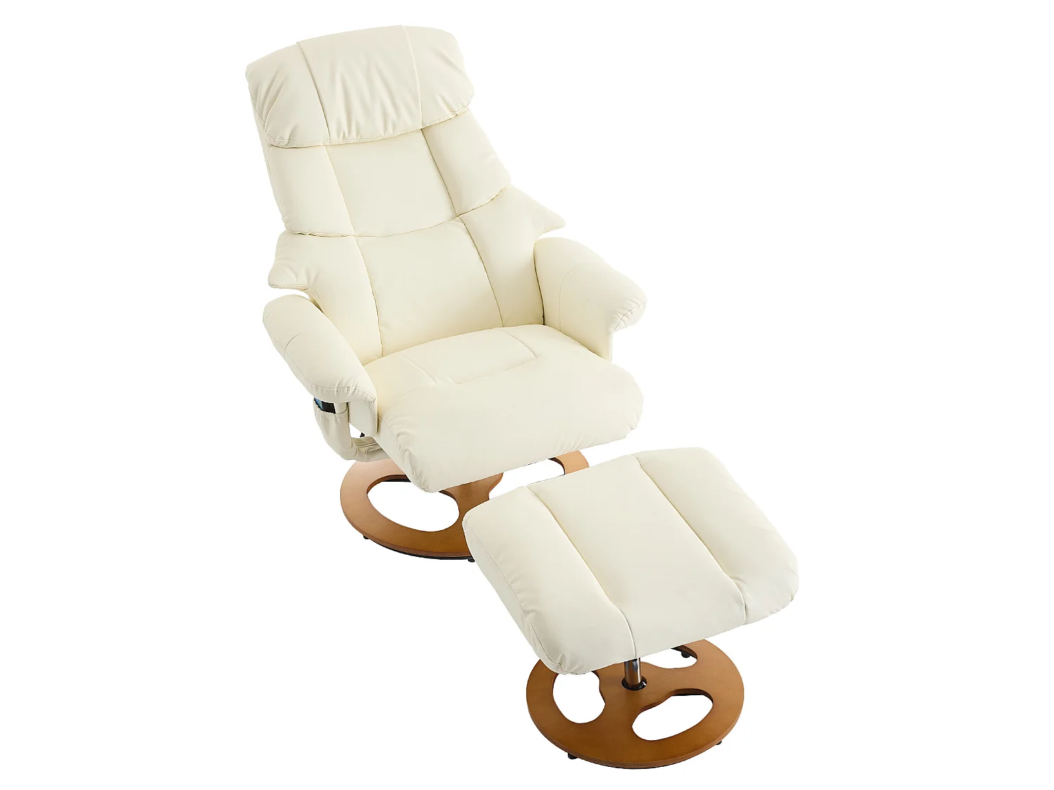 Sillón reclinable giratorio de tela con calefacción, masaje y reposapiés - Blanco PU