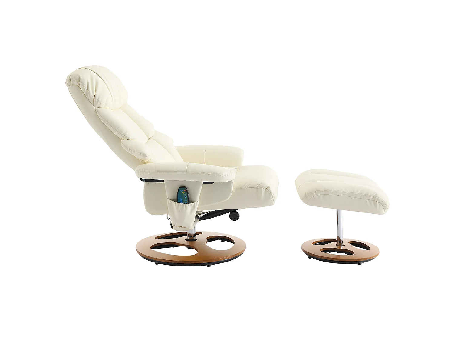 Sillón reclinable giratorio de tela con calefacción, masaje y reposapiés - Blanco PU