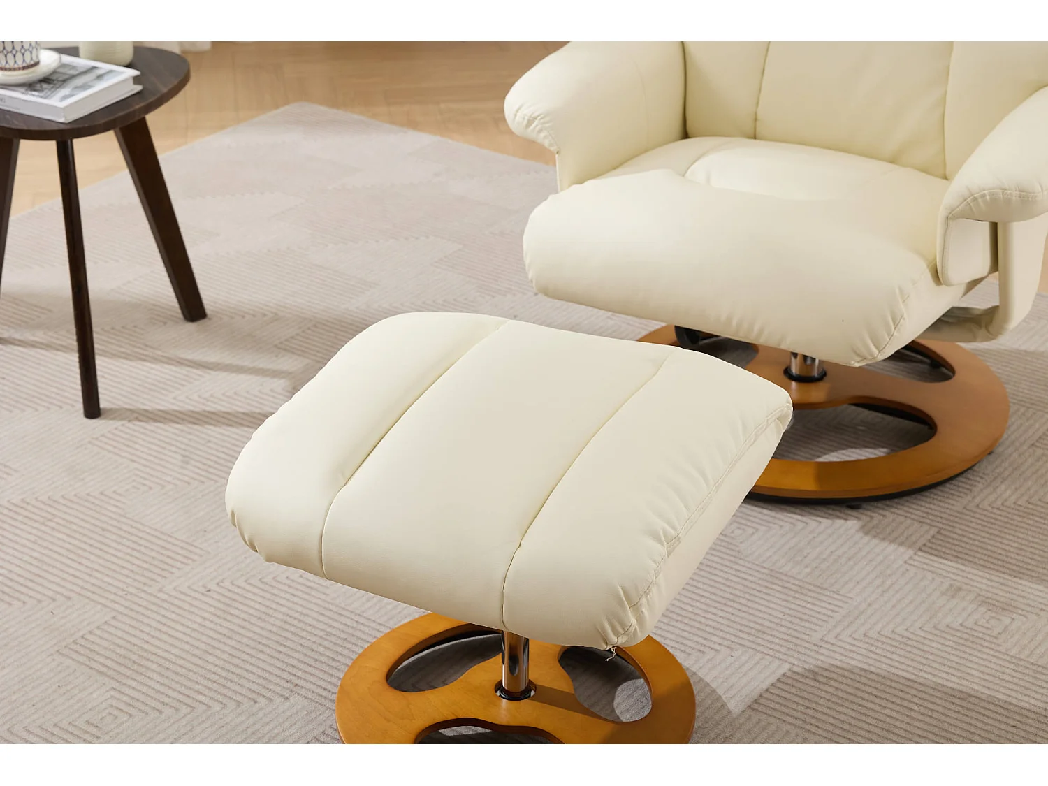 Sillón reclinable giratorio de tela con calefacción, masaje y reposapiés - Blanco PU