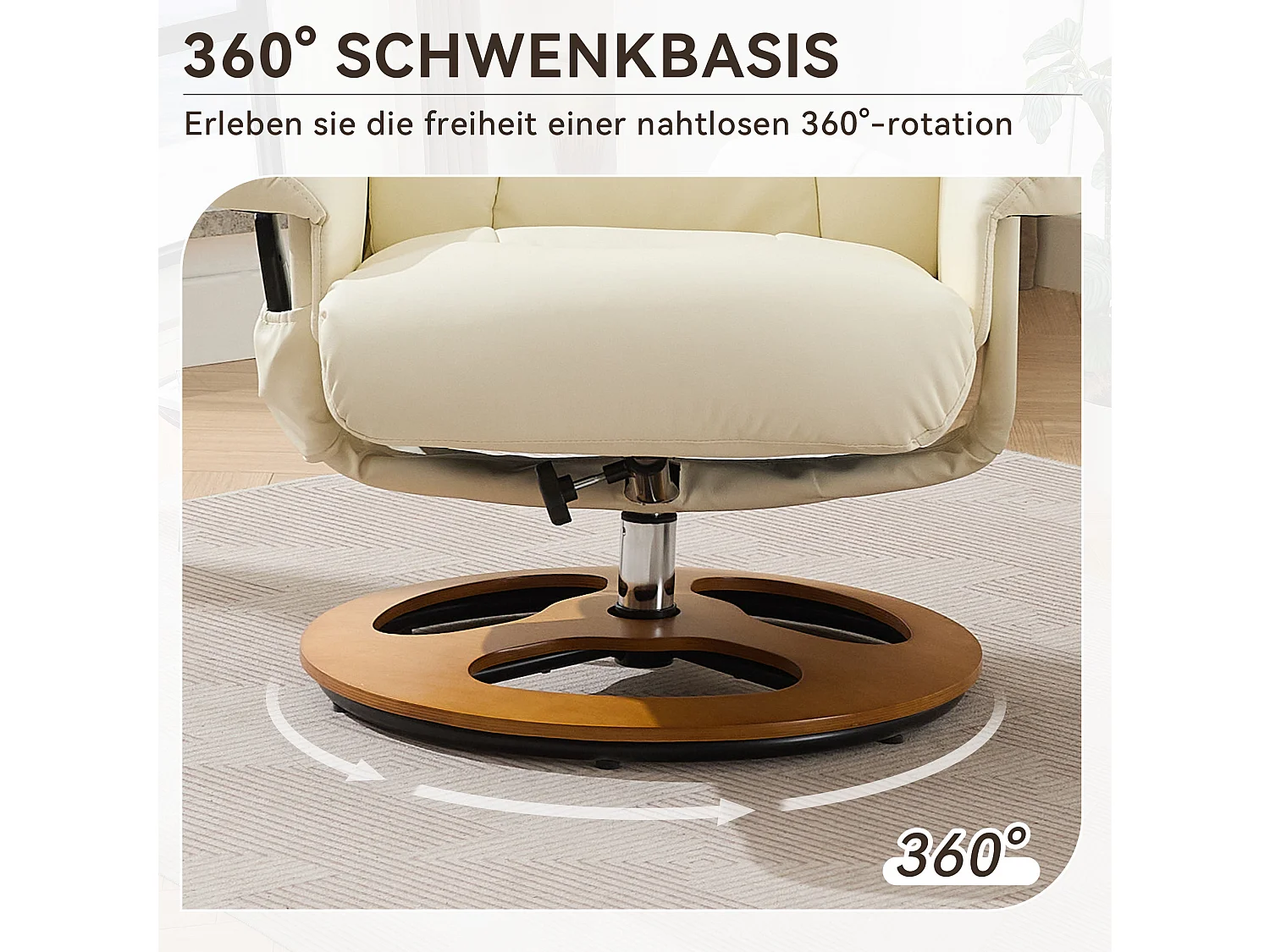 Sillón reclinable giratorio de tela con calefacción, masaje y reposapiés - Blanco PU