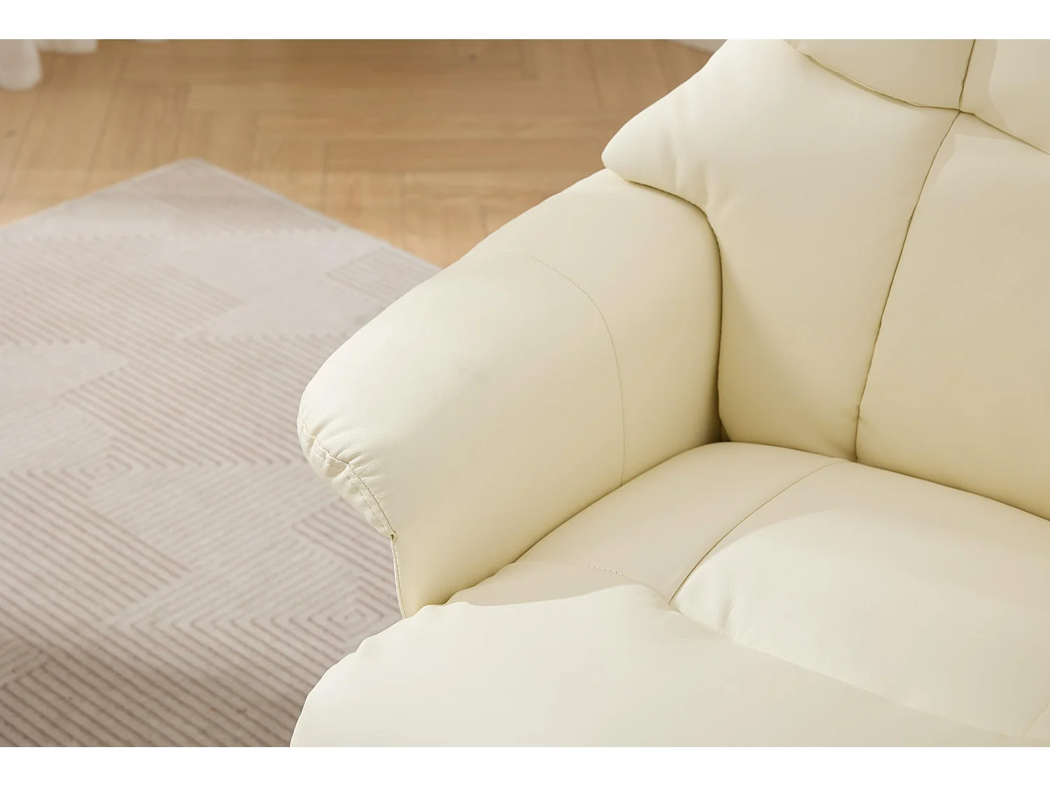 Sillón reclinable giratorio de tela con calefacción, masaje y reposapiés - Blanco PU