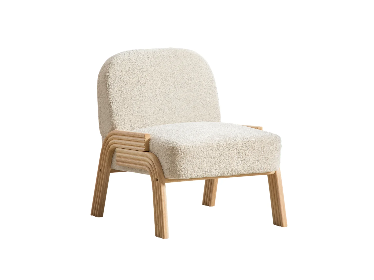 Fauteuil en tissu chenille avec structure en bois - Beige