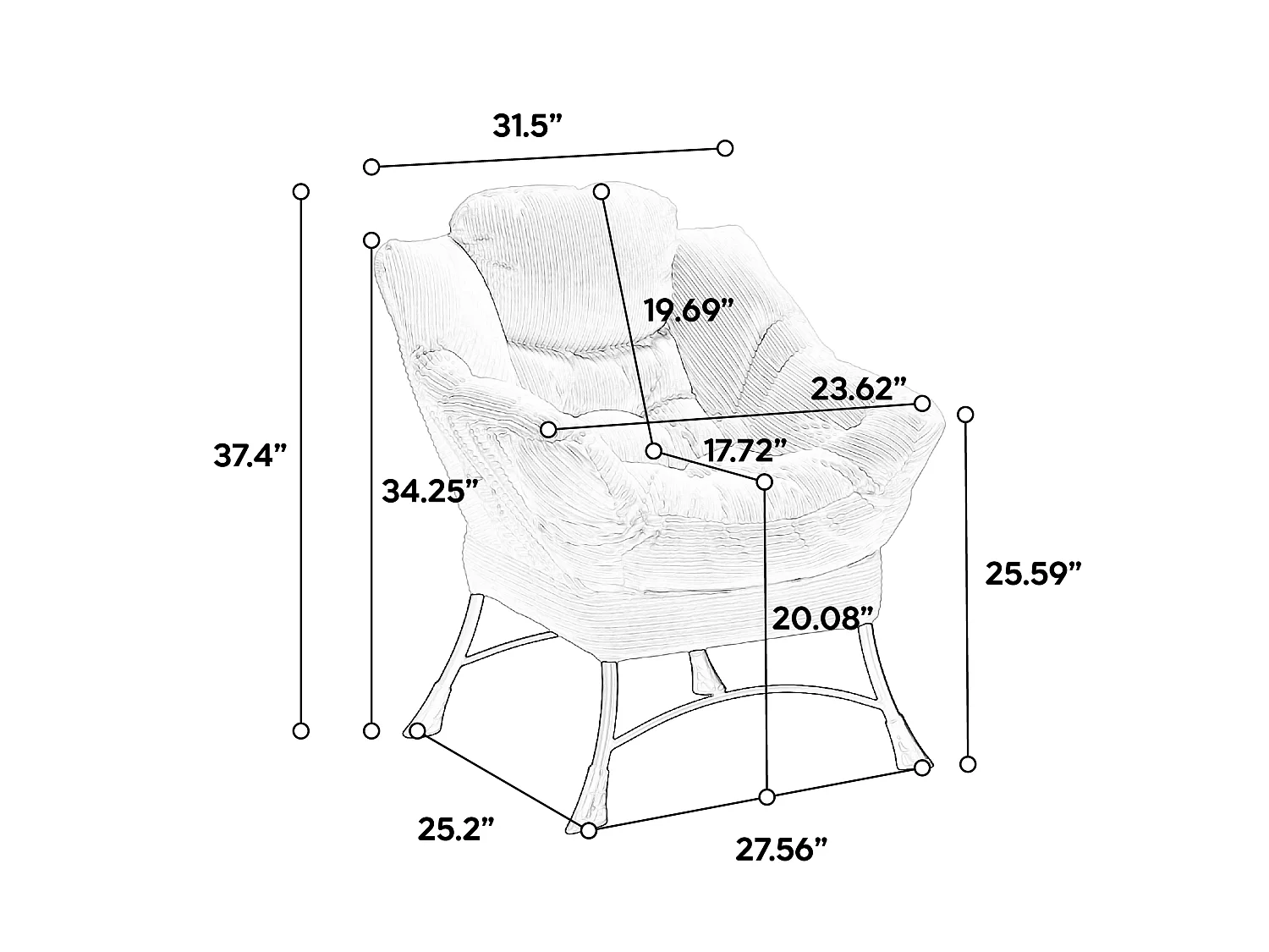 Fauteuil met voetensteun - Stalen frame - Marineblauwe stof