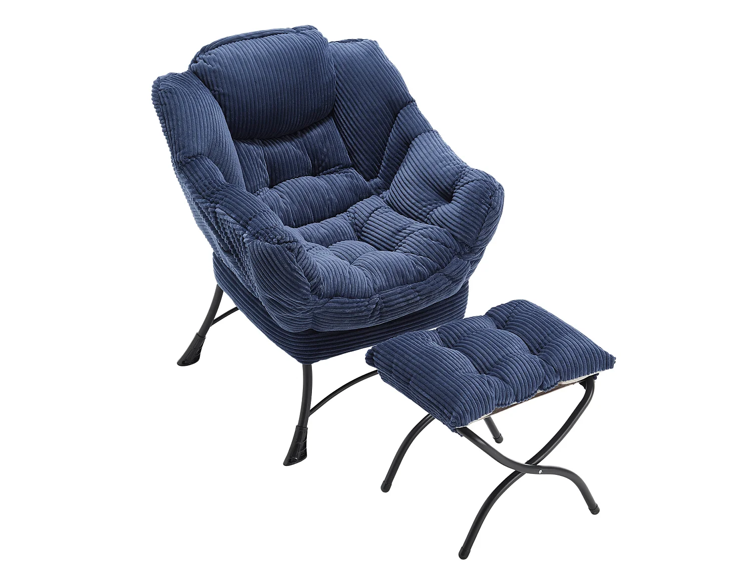 Fauteuil met voetensteun - Stalen frame - Marineblauwe stof