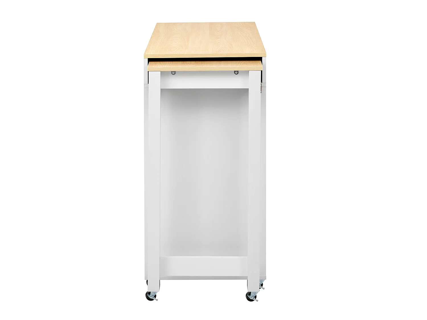 Îlot de cuisine sur roulettes avec extensible plateau, 3 tiroirs et 4 portes - Blanc
