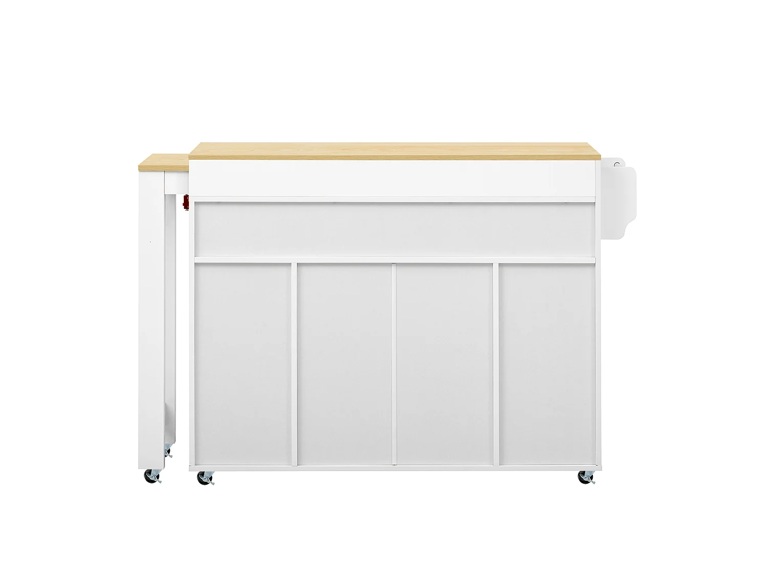 Îlot de cuisine sur roulettes avec extensible plateau, 3 tiroirs et 4 portes - Blanc