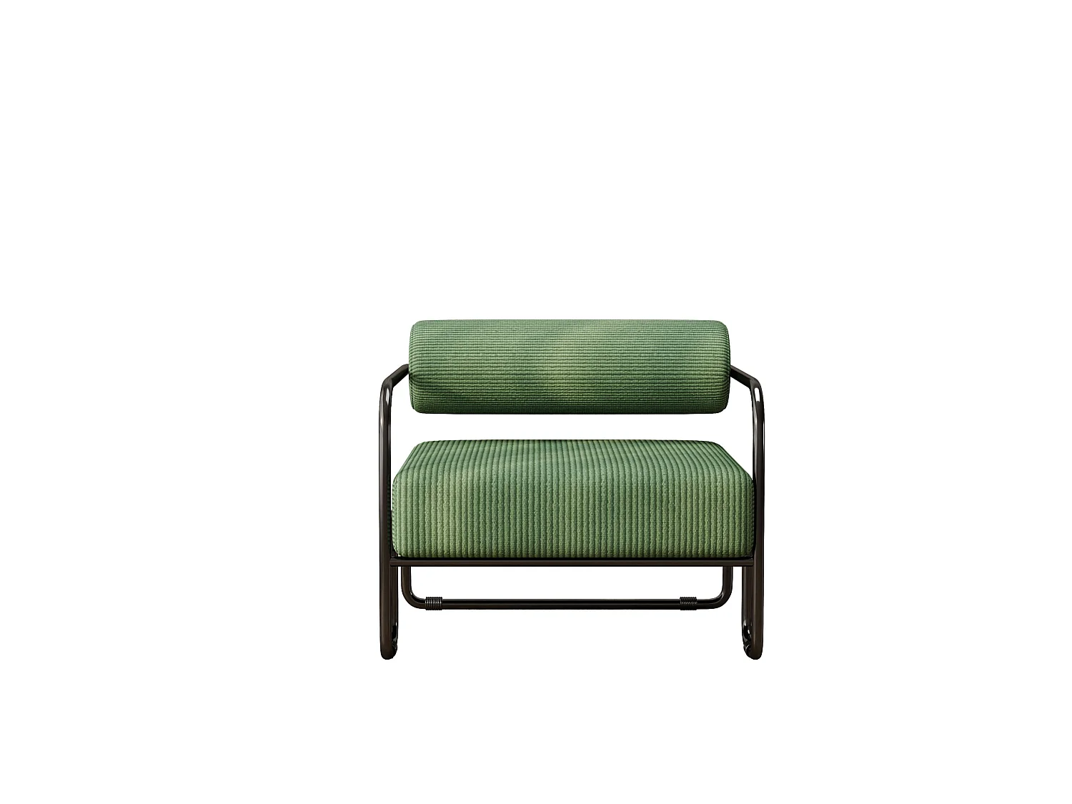 Fauteuil en velours côtelé vert avec structure en métal noir