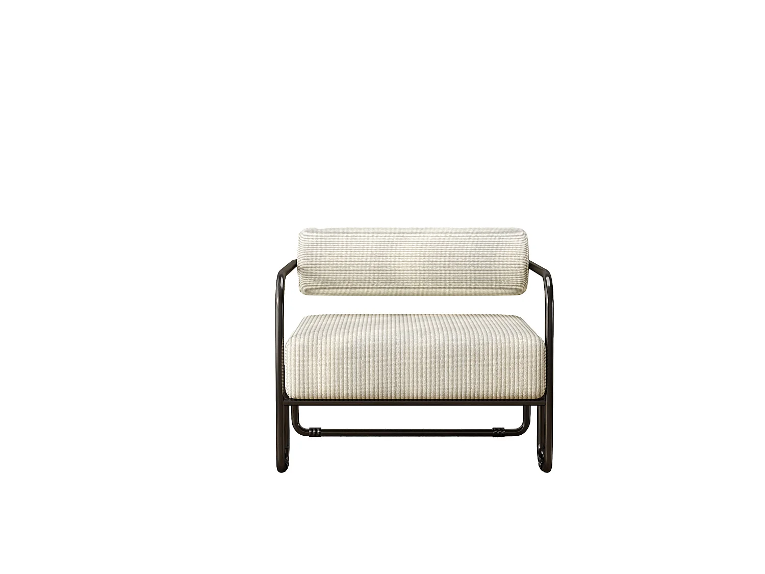 Fauteuil en velours côtelé beige avec structure en métal noir