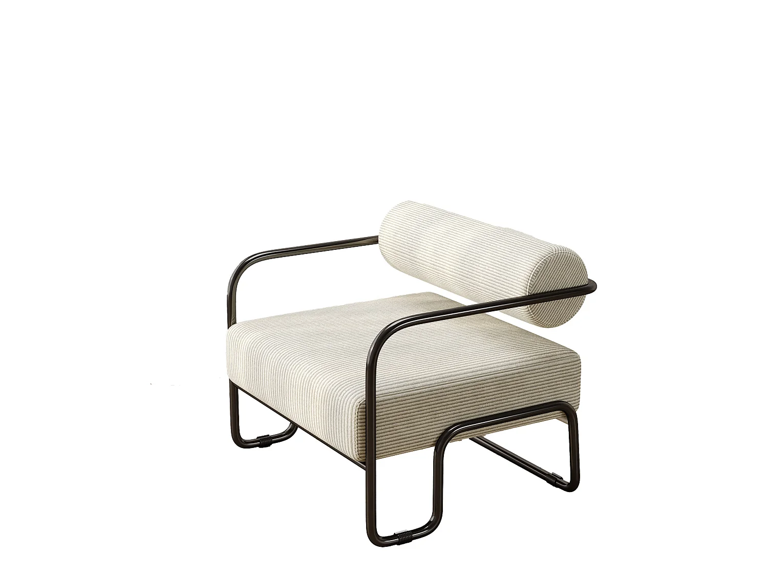 Fauteuil en velours côtelé beige avec structure en métal noir