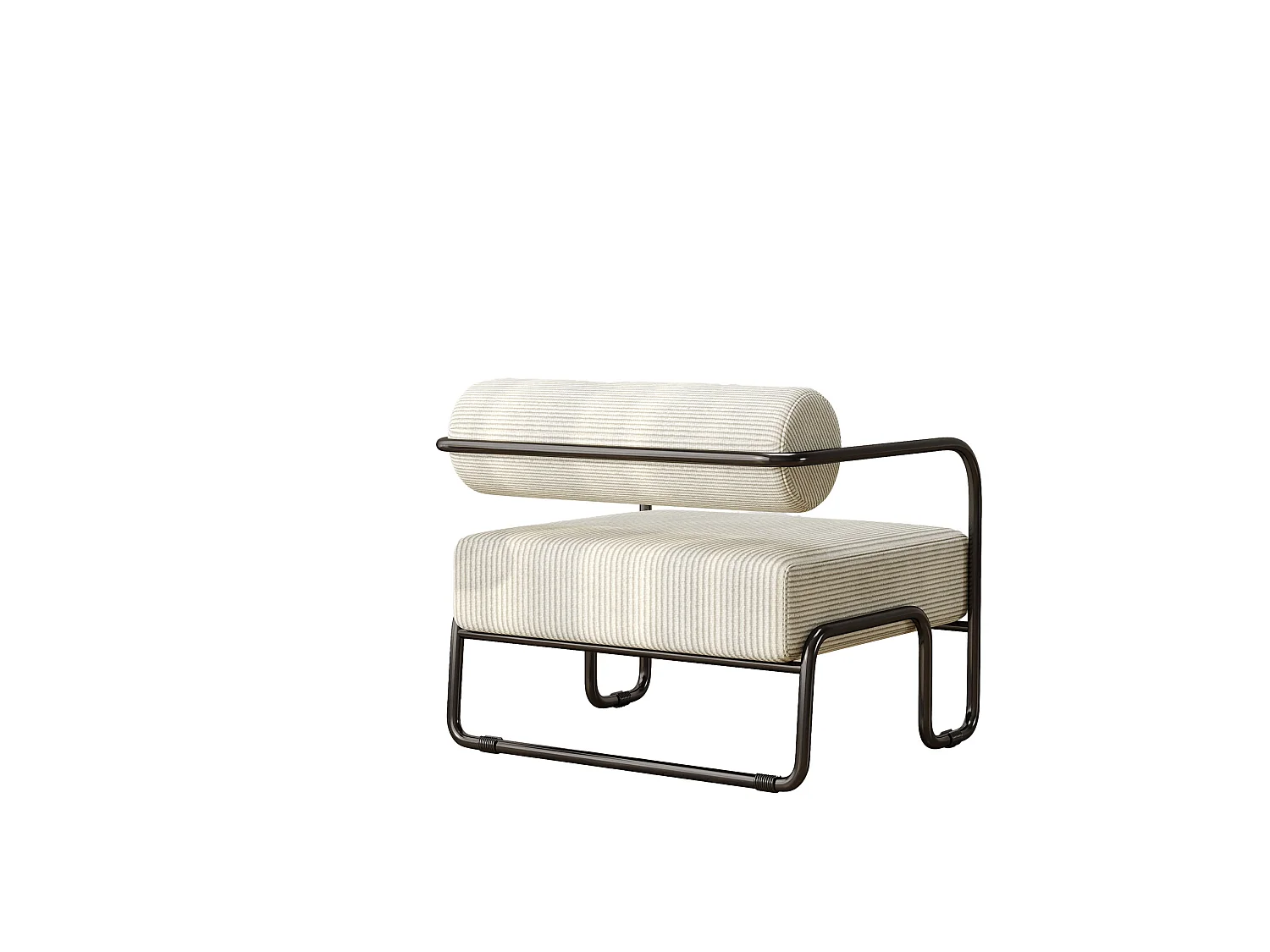 Fauteuil en velours côtelé beige avec structure en métal noir