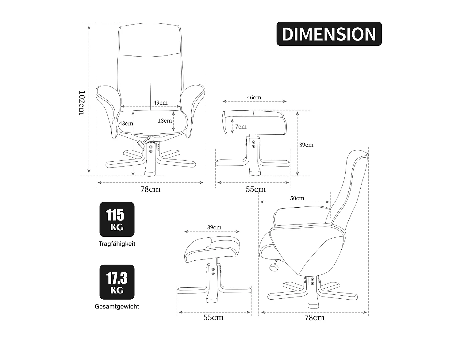 Fauteuil relax pivotant gris en chenille avec repose-pieds - Dossier réglable 145°