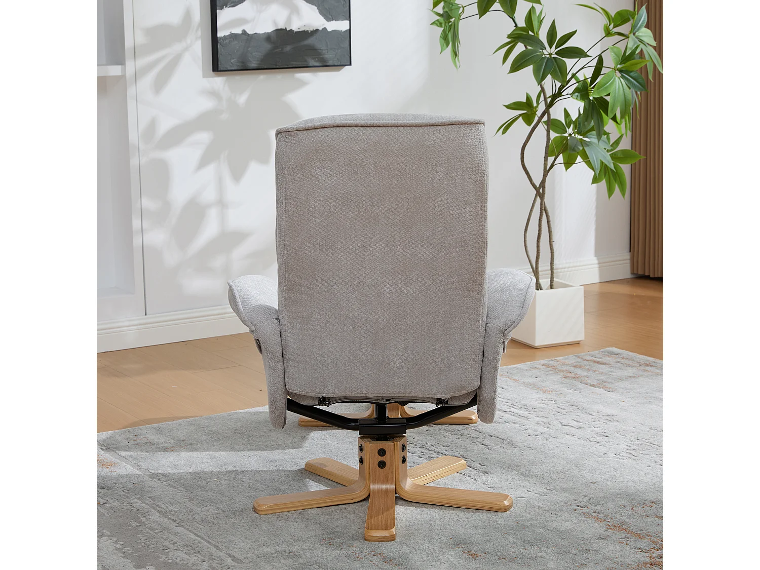 Fauteuil relax pivotant gris en chenille avec repose-pieds - Dossier réglable 145°
