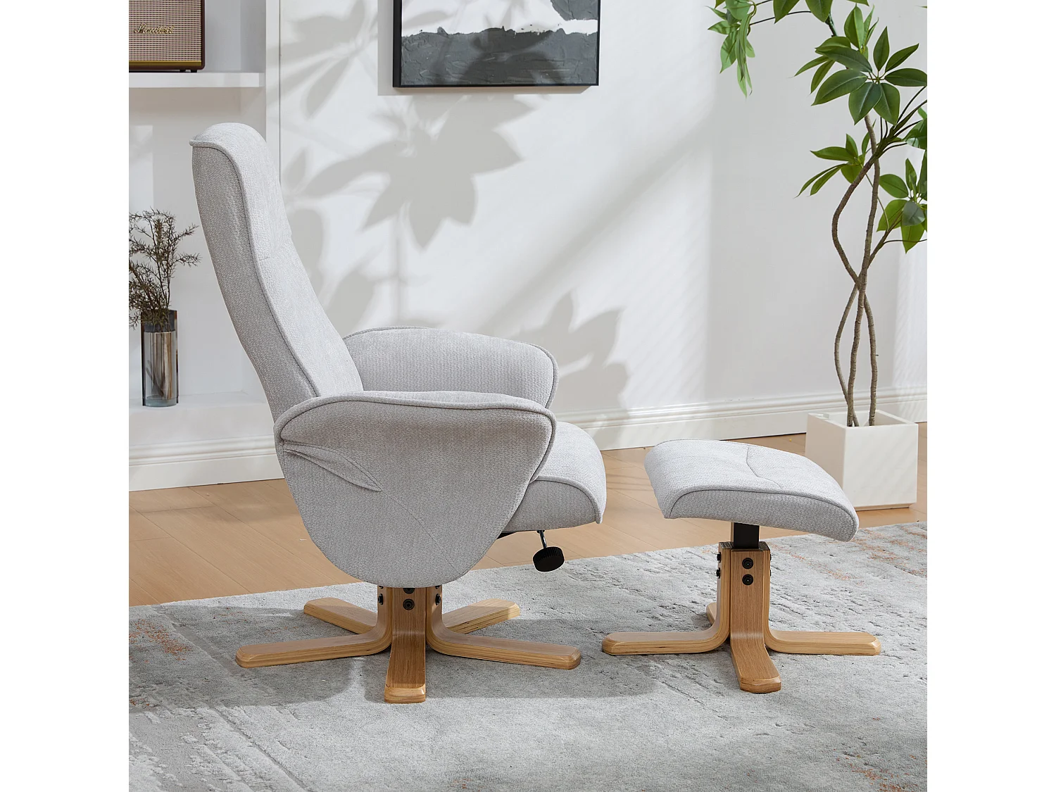 Fauteuil relax pivotant gris en chenille avec repose-pieds - Dossier réglable 145°