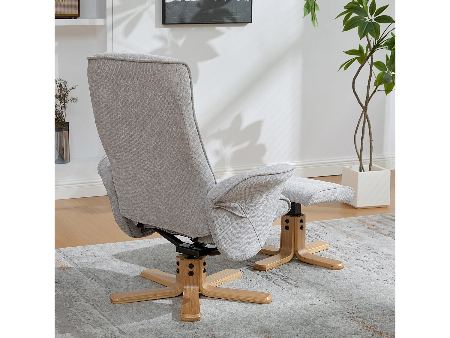 Fauteuil relax pivotant gris en chenille avec repose-pieds - Dossier réglable 145°