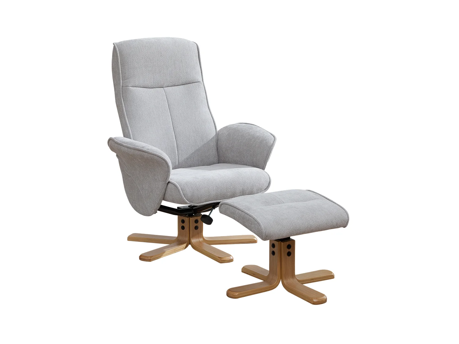 Fauteuil relax pivotant gris en chenille avec repose-pieds - Dossier réglable 145°