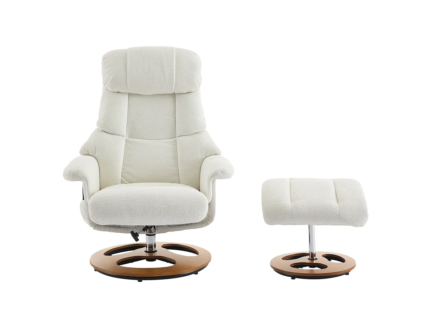 Sillón reclinable giratorio de tela con calefacción, masaje y reposapiés - Blanco