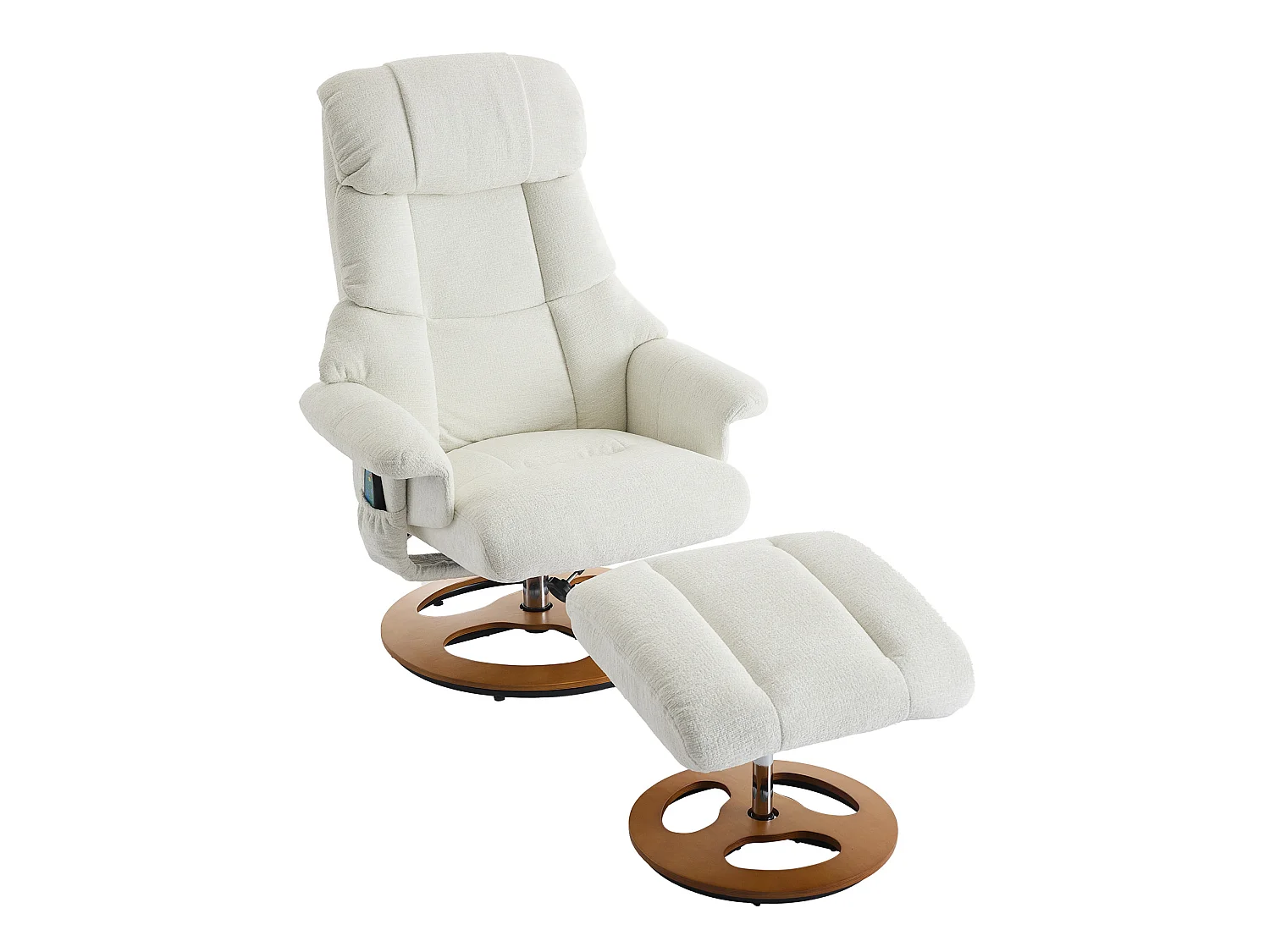 Sillón reclinable giratorio de tela con calefacción, masaje y reposapiés - Blanco