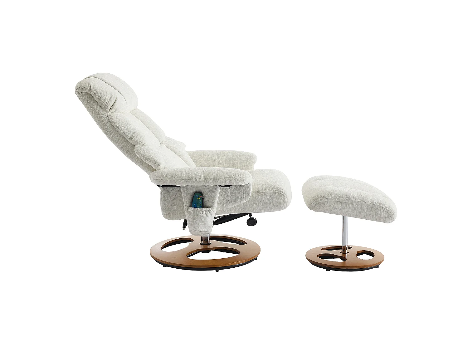 Sillón reclinable giratorio de tela con calefacción, masaje y reposapiés - Blanco