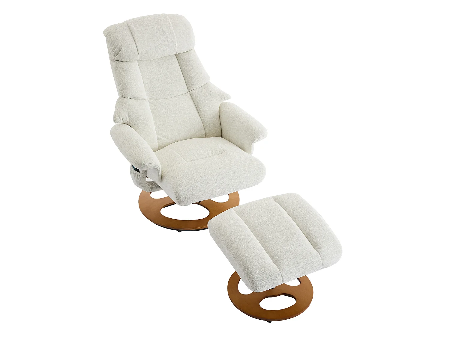 Sillón reclinable giratorio de tela con calefacción, masaje y reposapiés - Blanco