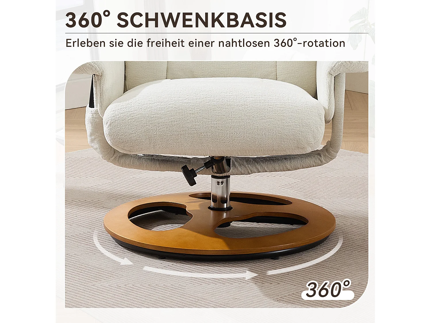 Sillón reclinable giratorio de tela con calefacción, masaje y reposapiés - Blanco