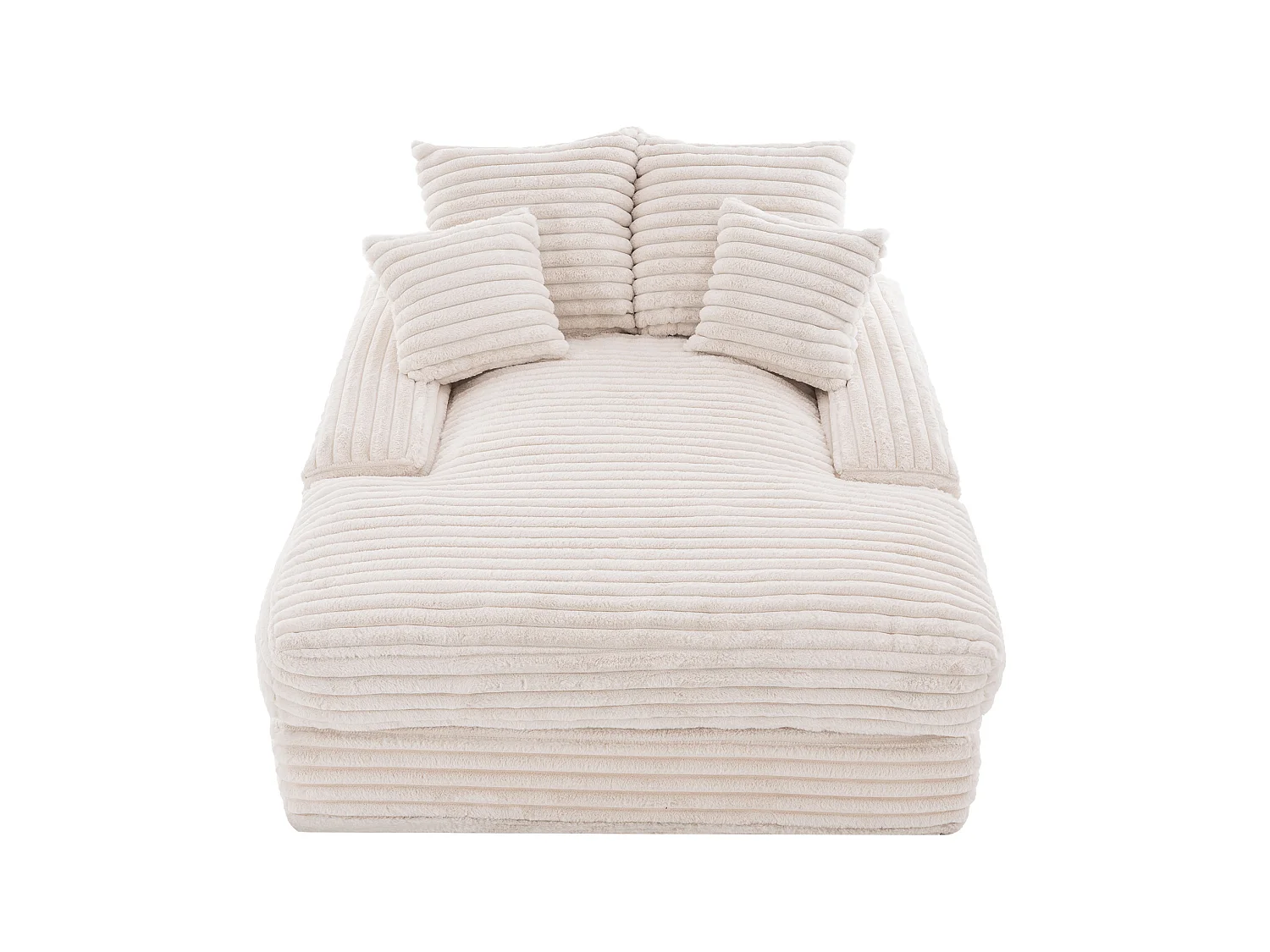 Chaise longue in velluto a coste beige, 135 x 165 cm, con 4 cuscini, non richiede montaggio
