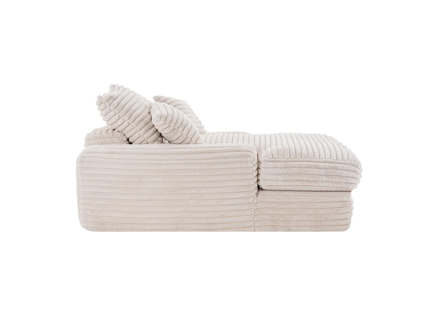 Chaise longue in velluto a coste beige, 135 x 165 cm, con 4 cuscini, non richiede montaggio