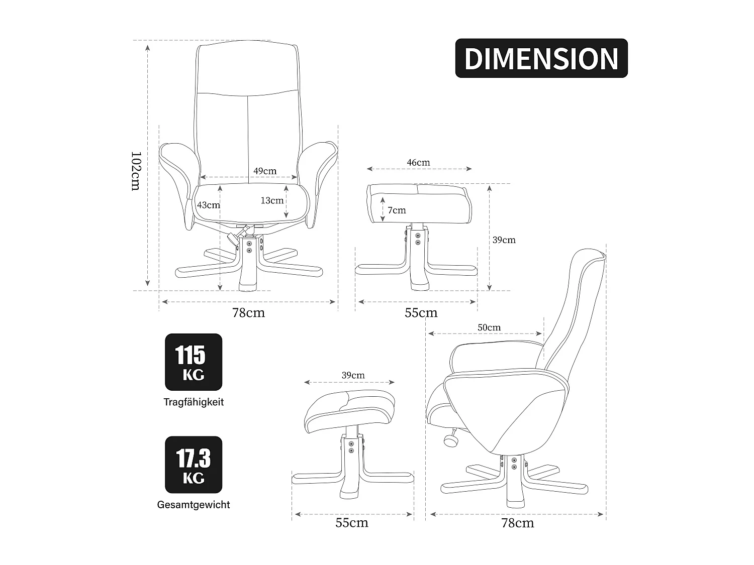 Fauteuil relax pivotant taupe en chenille avec repose-pieds - Dossier réglable 145°