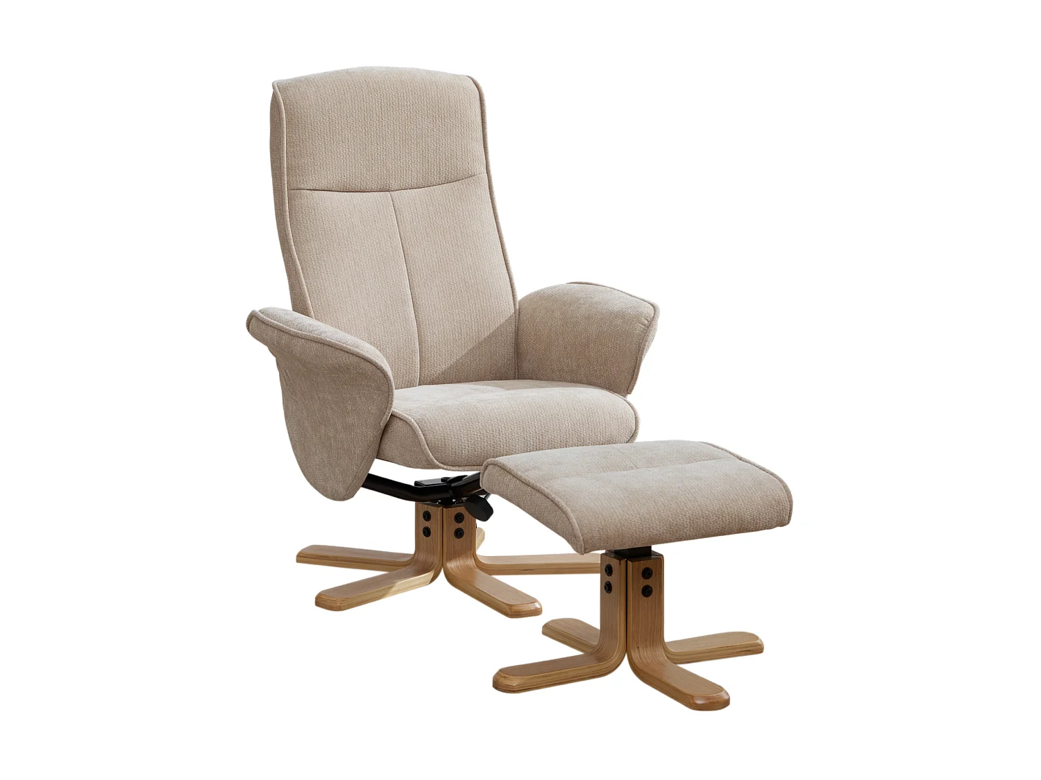 Fauteuil relax pivotant taupe en chenille avec repose-pieds - Dossier réglable 145°