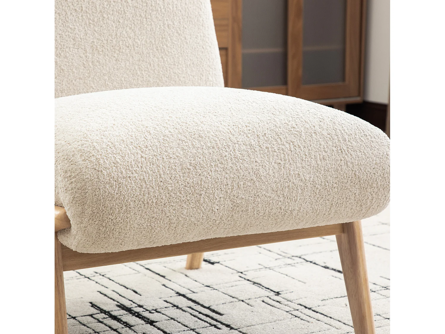 Fauteuil 74x61.5x76 cm en chenille beige avec pieds en bois - Sans accoudoir