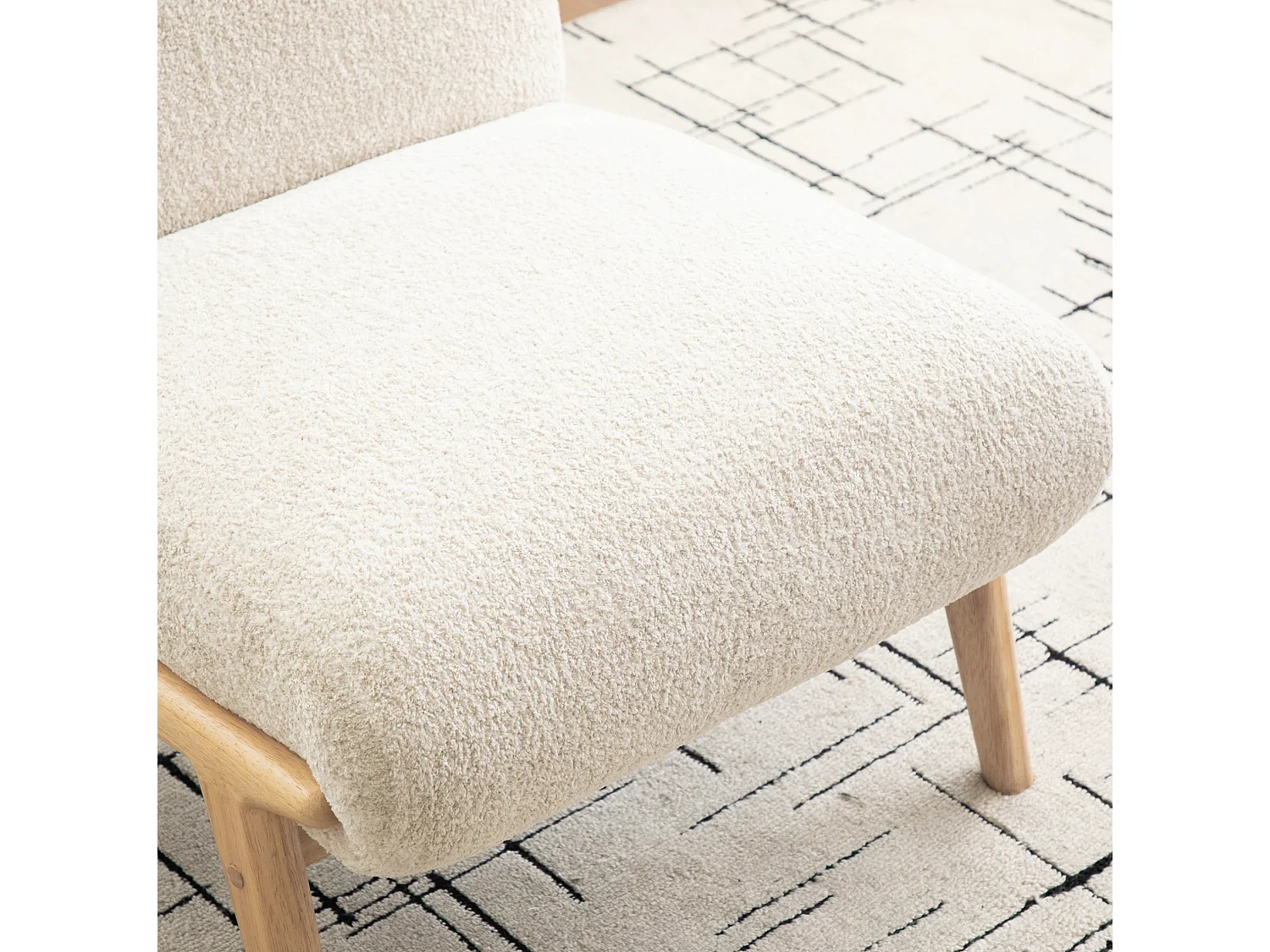 Fauteuil 74x61.5x76 cm en chenille beige avec pieds en bois - Sans accoudoir