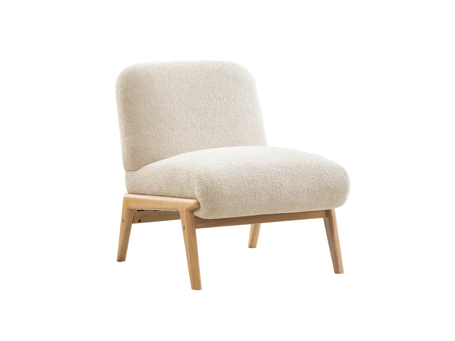 Fauteuil 74x61.5x76 cm en chenille beige avec pieds en bois - Sans accoudoir