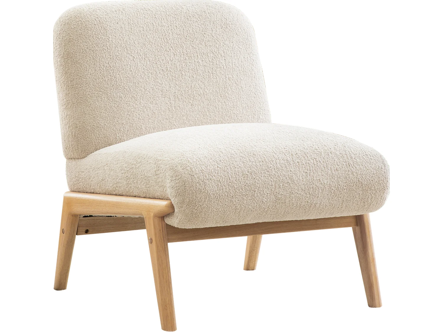 Fauteuil 74x61.5x76 cm en chenille beige avec pieds en bois - Sans accoudoir