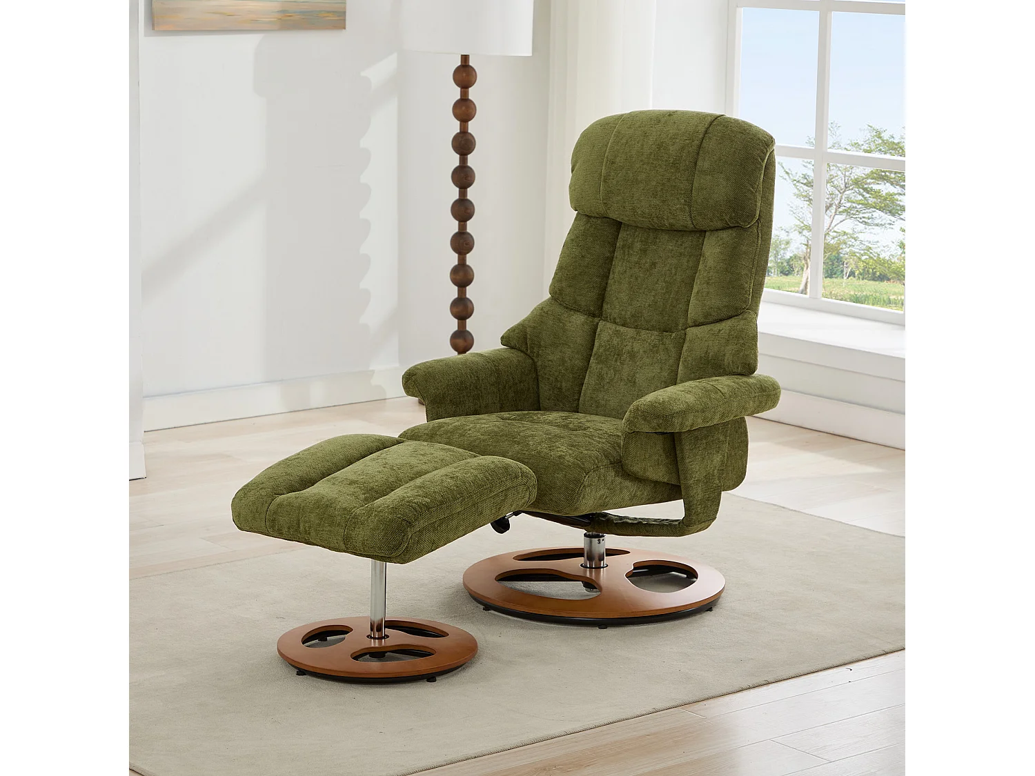 Sillón reclinable giratorio de tela con calefacción, masaje y reposapiés - Verde