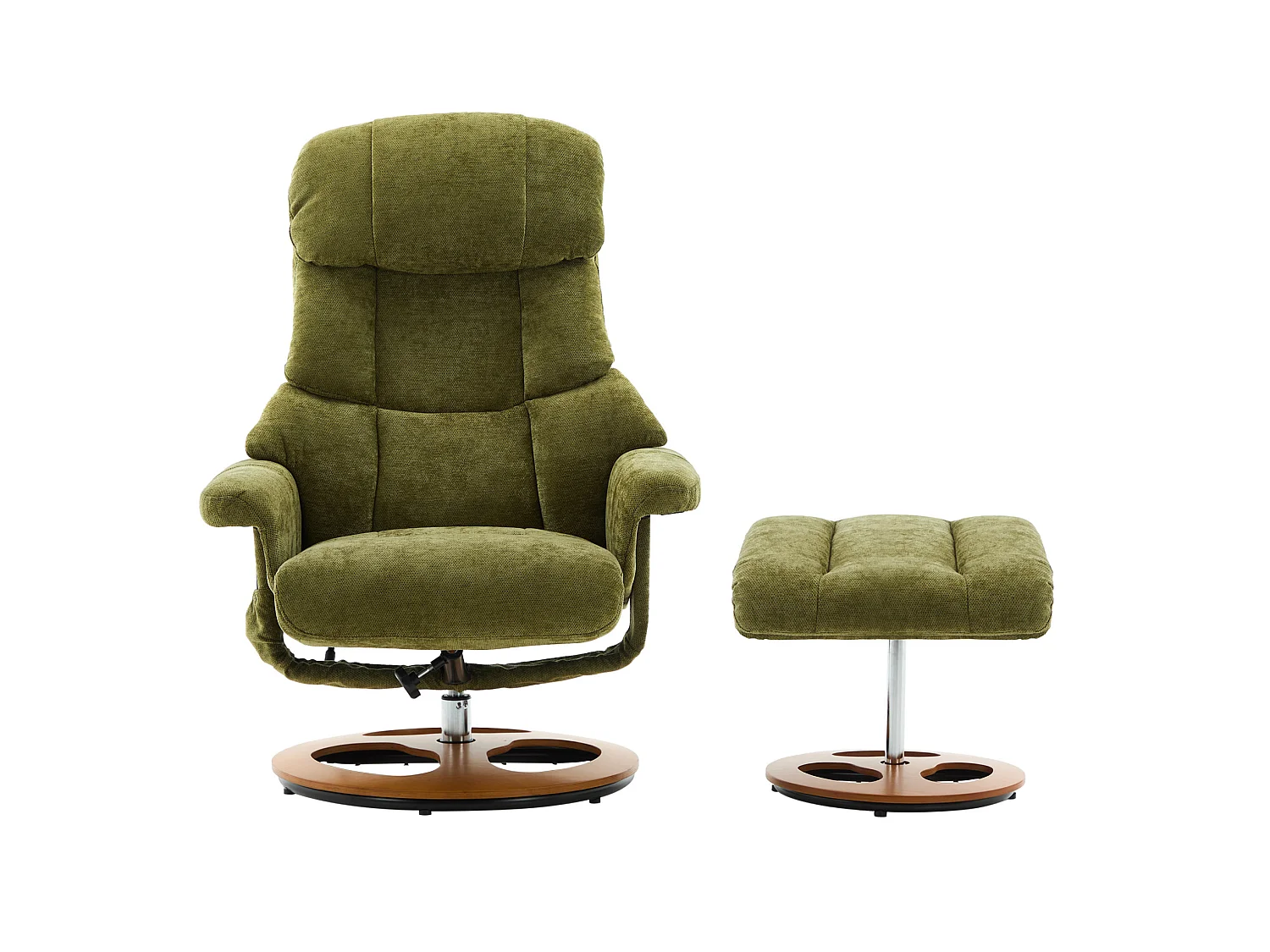Sillón reclinable giratorio de tela con calefacción, masaje y reposapiés - Verde
