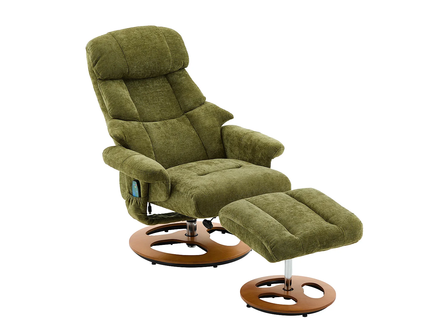 Sillón reclinable giratorio de tela con calefacción, masaje y reposapiés - Verde