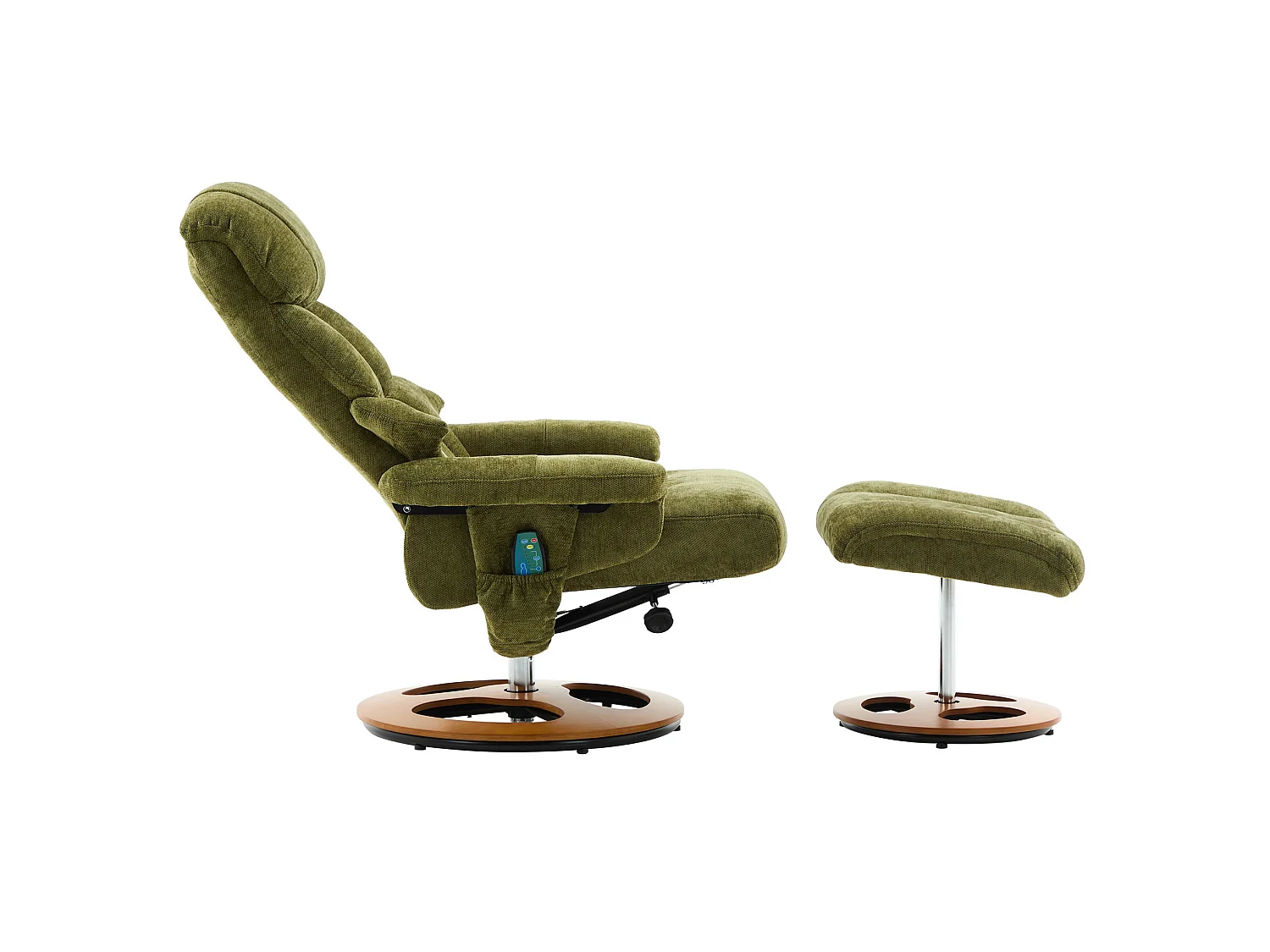 Sillón reclinable giratorio de tela con calefacción, masaje y reposapiés - Verde