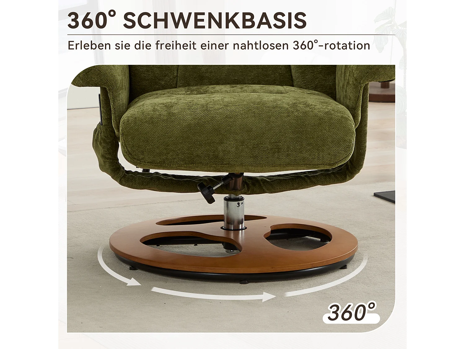 Sillón reclinable giratorio de tela con calefacción, masaje y reposapiés - Verde