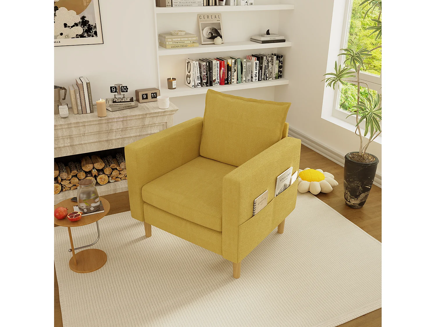 Poltrona in ciniglia con tasche portaoggetti - Giallo senape