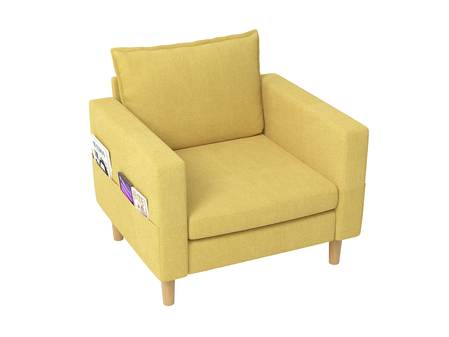 Poltrona in ciniglia con tasche portaoggetti - Giallo senape