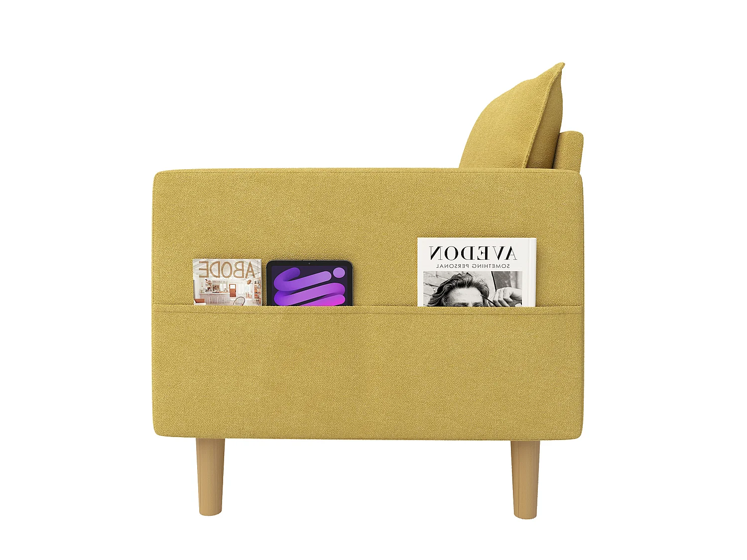 Poltrona in ciniglia con tasche portaoggetti - Giallo senape