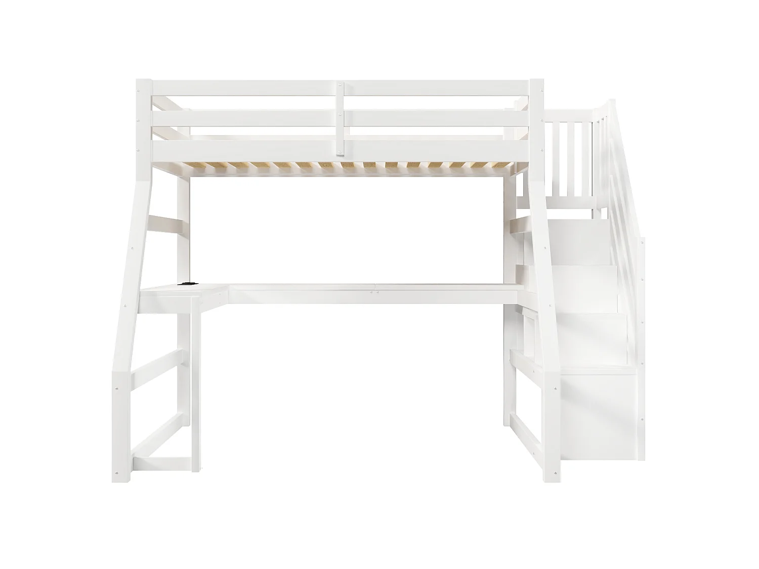 Lit mezzanine enfant 90x200 cm avec bureau, rangement, LED et USB - Boie en MDF blanc