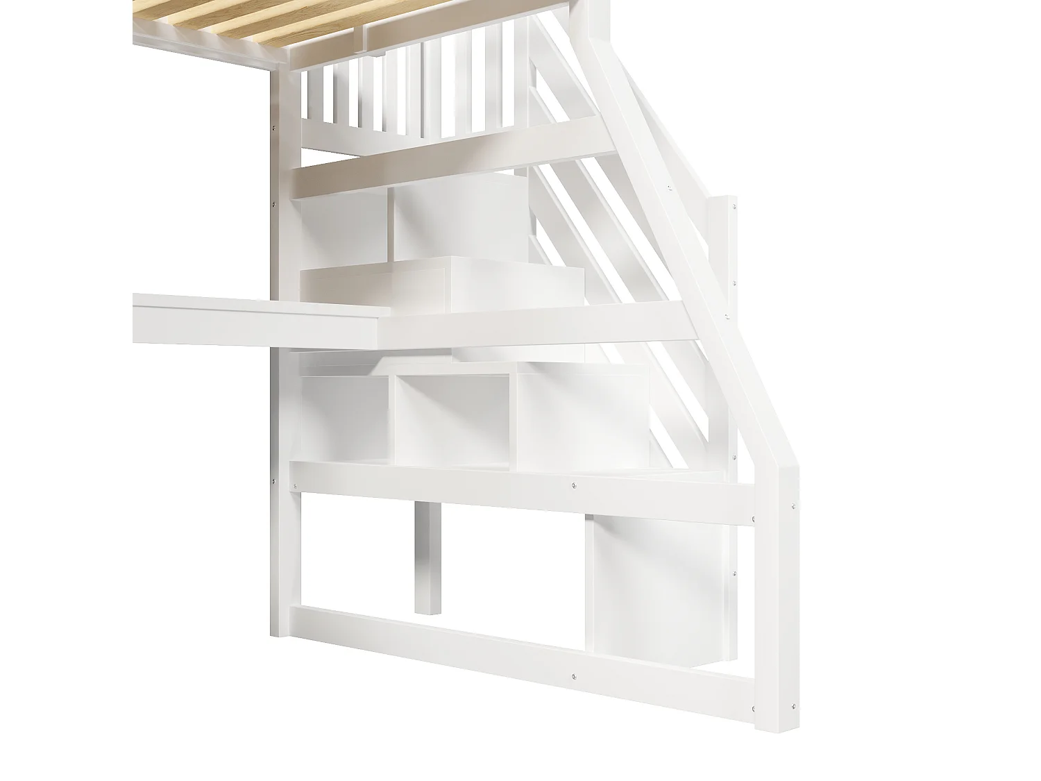 Lit mezzanine enfant 90x200 cm avec bureau, rangement, LED et USB - Boie en MDF blanc