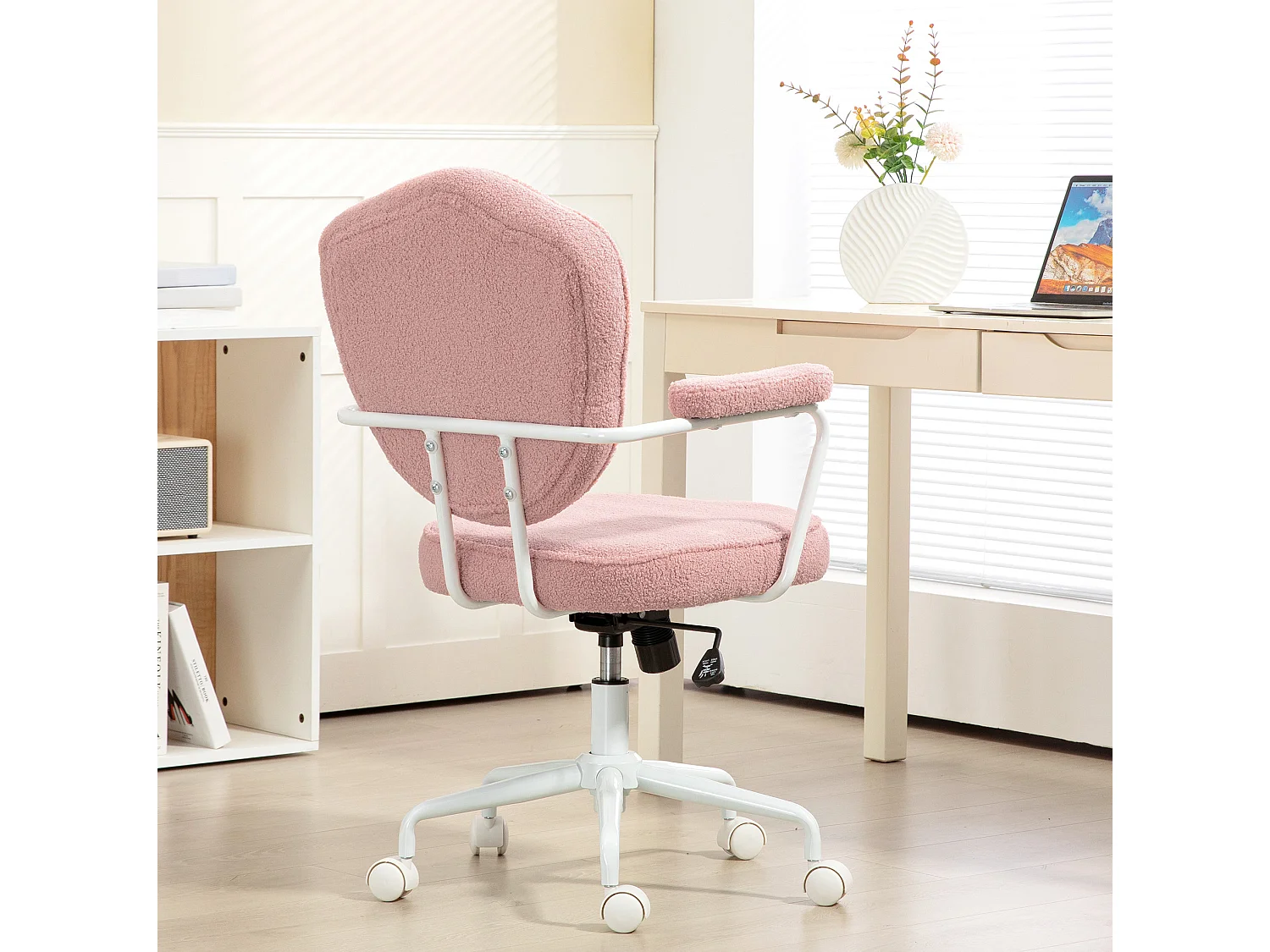 Chaise de bureau pivotante en tissu avec hauteur réglable - Rose