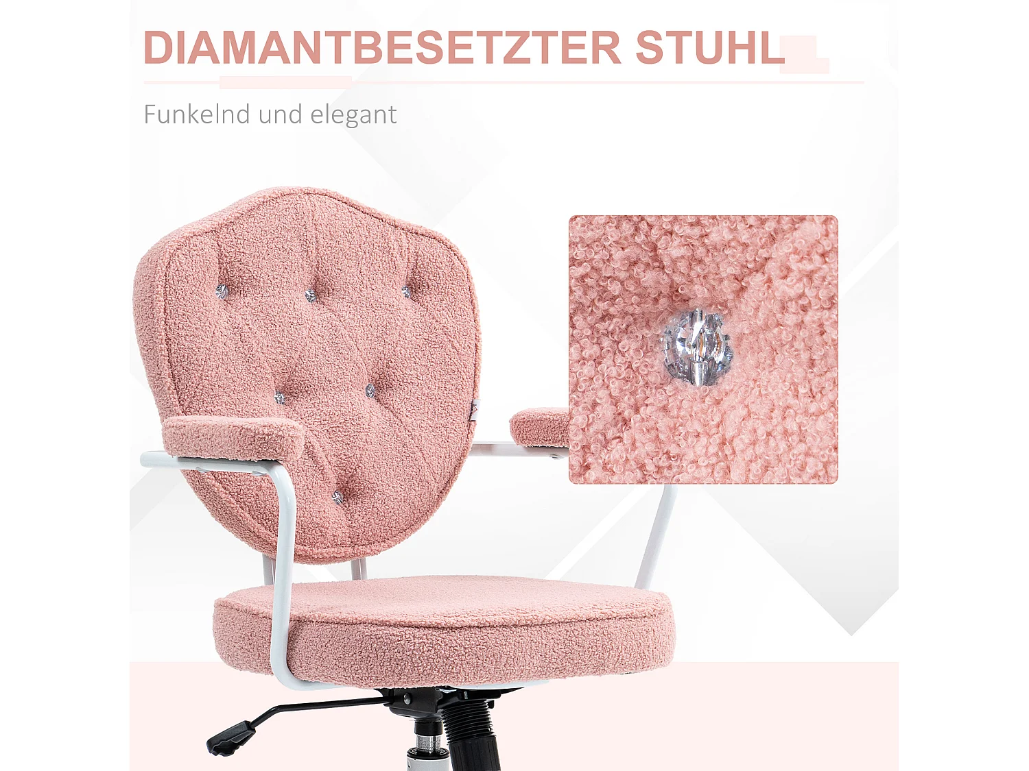 Chaise de bureau pivotante en tissu avec hauteur réglable - Rose
