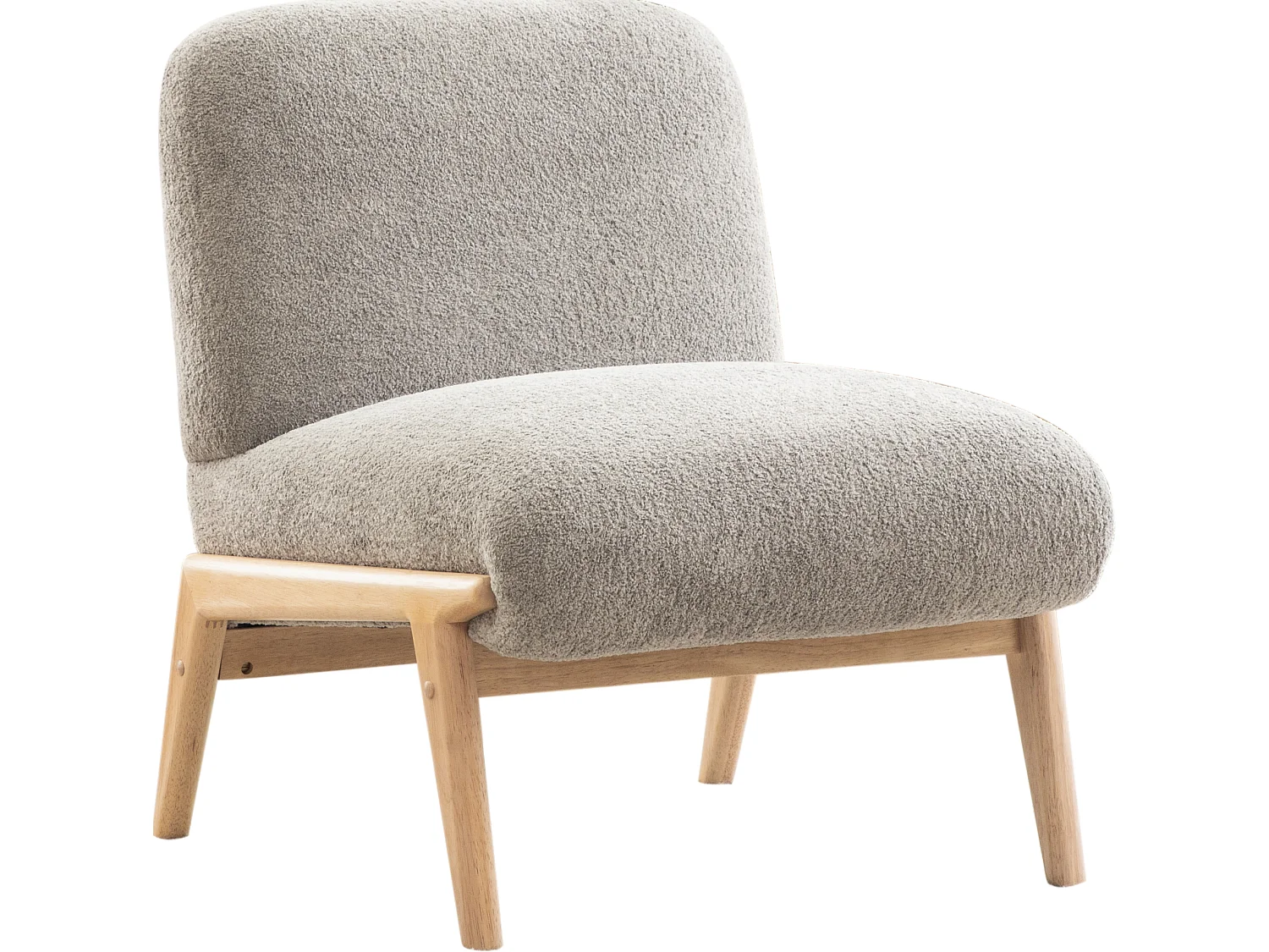Poltrona 74x61,5x76 cm in ciniglia grigia con gambe in legno - Senza braccioli