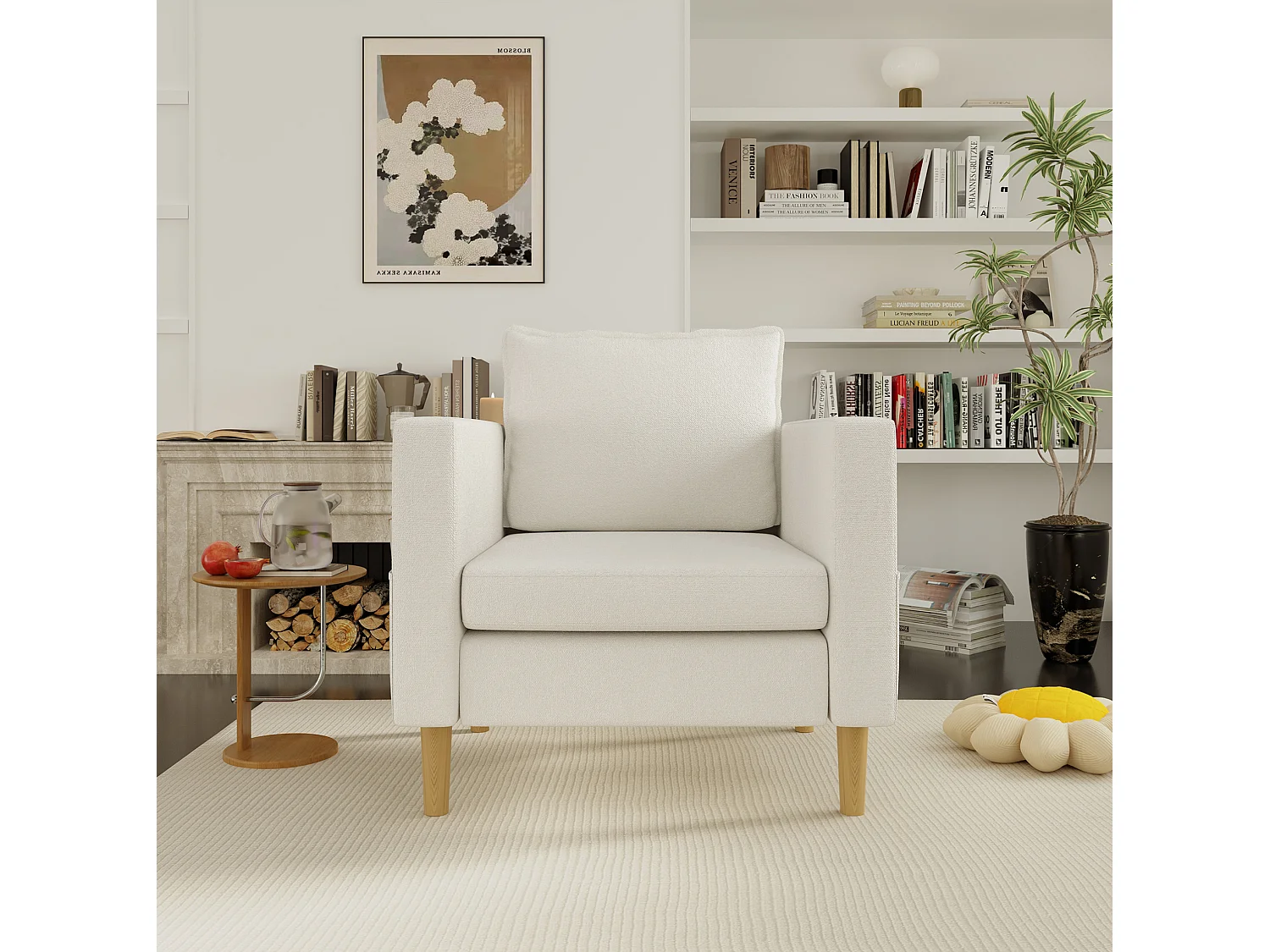 Poltrona in ciniglia con tasche portaoggetti - Beige
