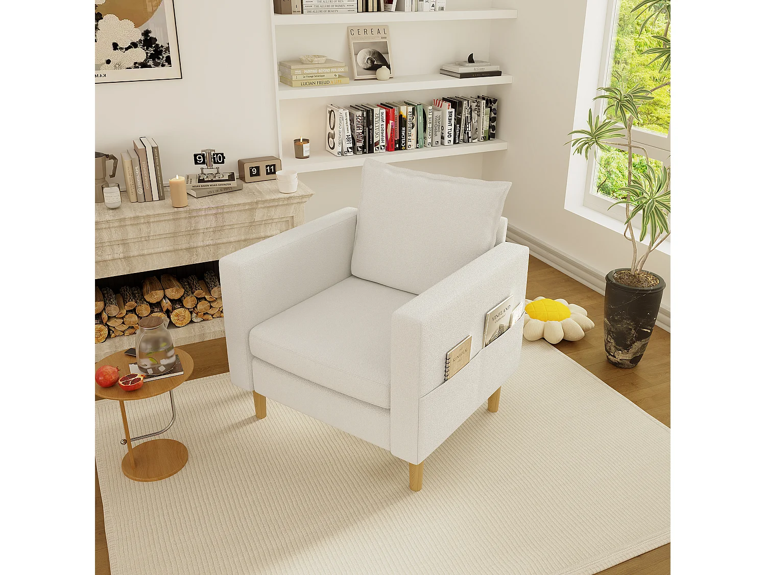Poltrona in ciniglia con tasche portaoggetti - Beige