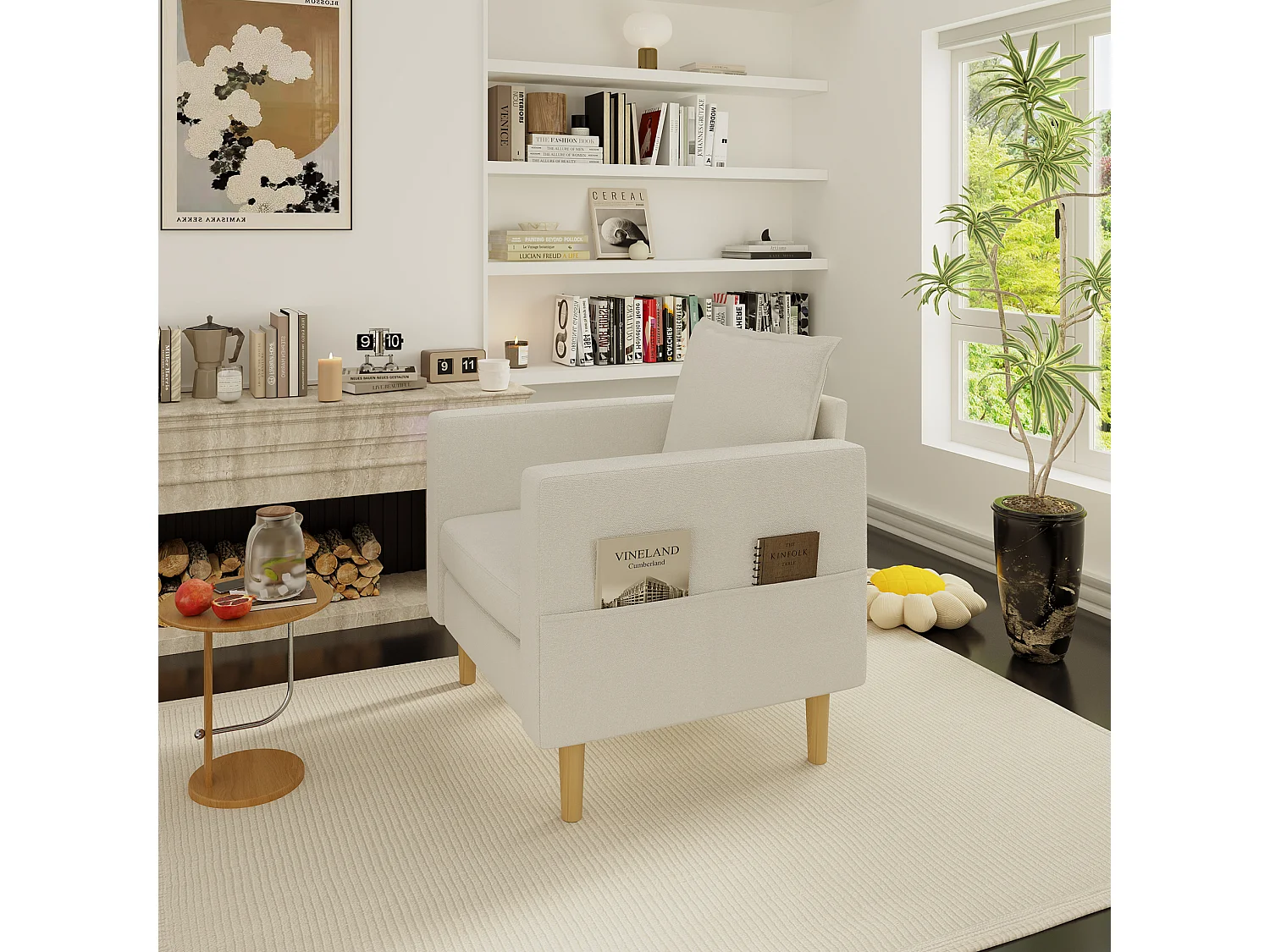 Poltrona in ciniglia con tasche portaoggetti - Beige