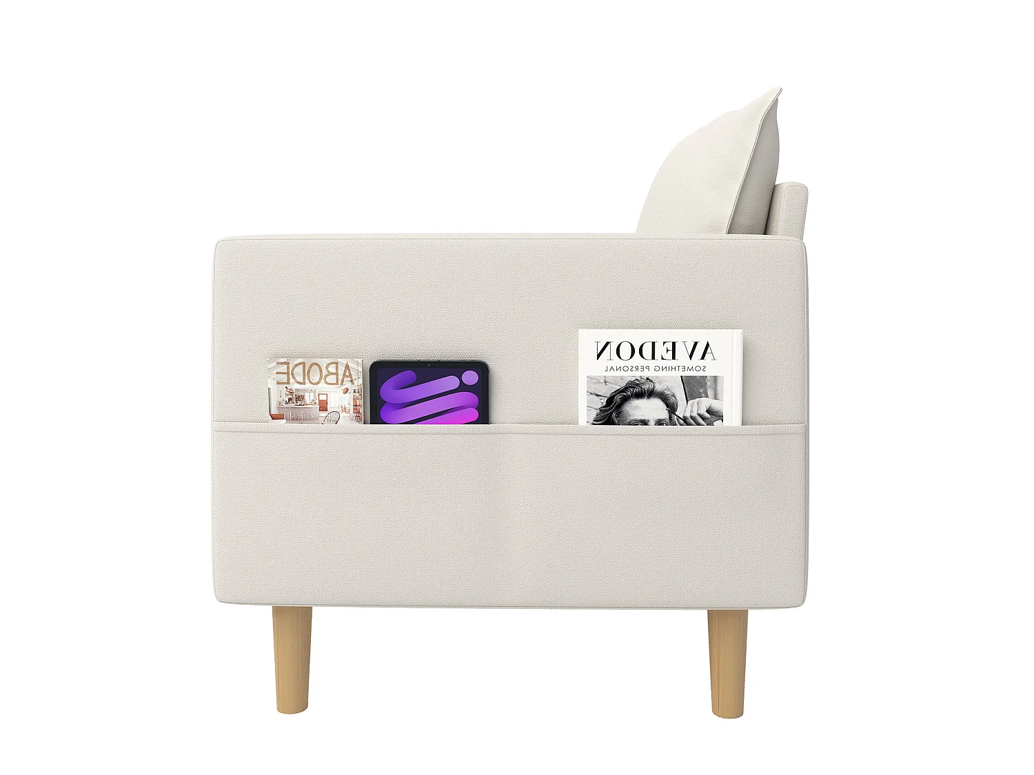 Poltrona in ciniglia con tasche portaoggetti - Beige