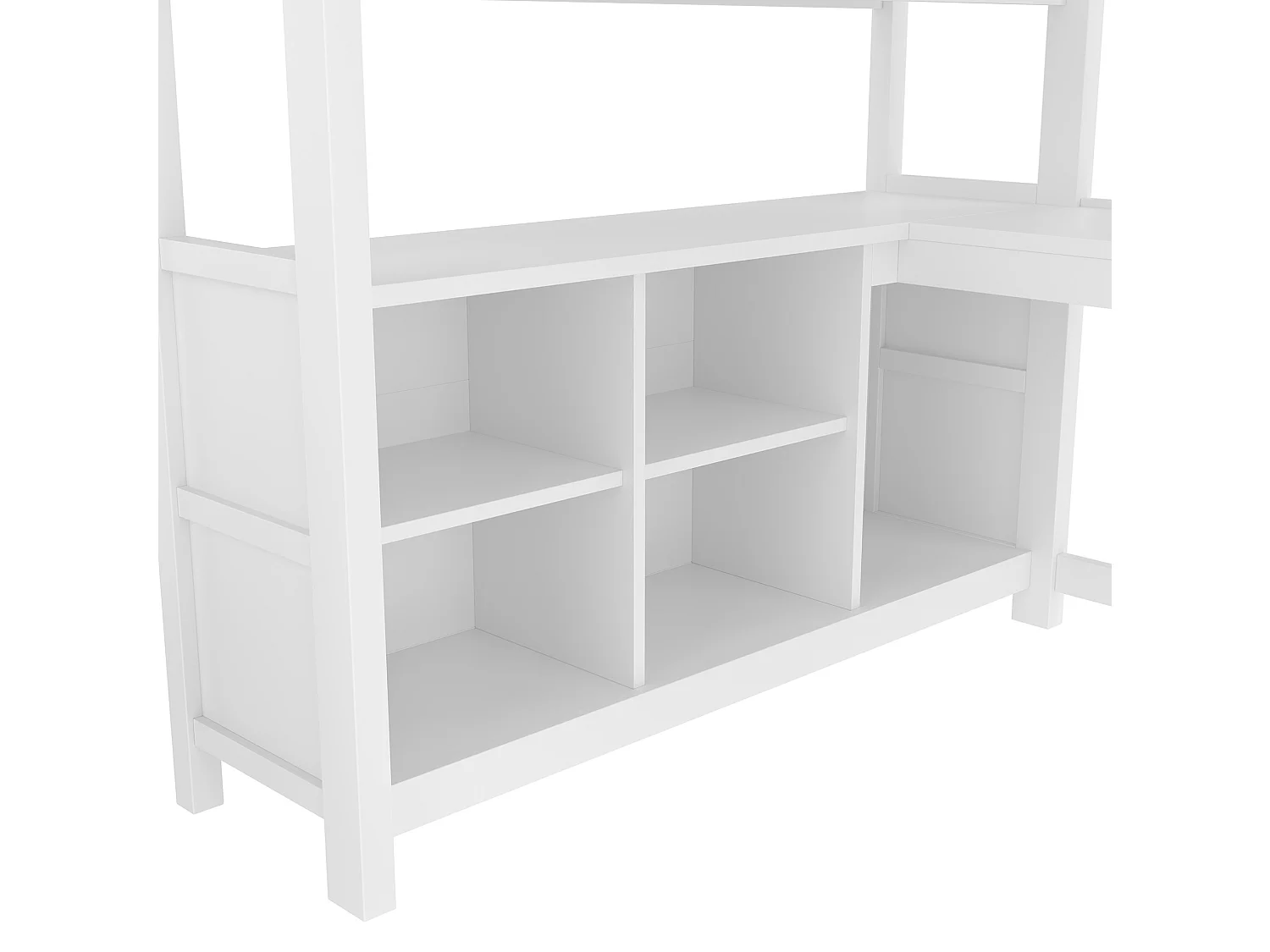 Lit mezzanine 140x200 cm avec bureau, étagères et armoire - Blanc
